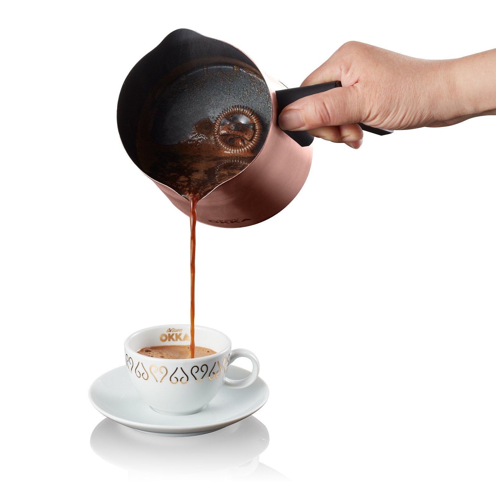 Arzum Okka Rich Automatic Turkish Coffee and Hot Beverage Maker, Velvetiser, 120V, Black/Copper - Merrystone Coffee