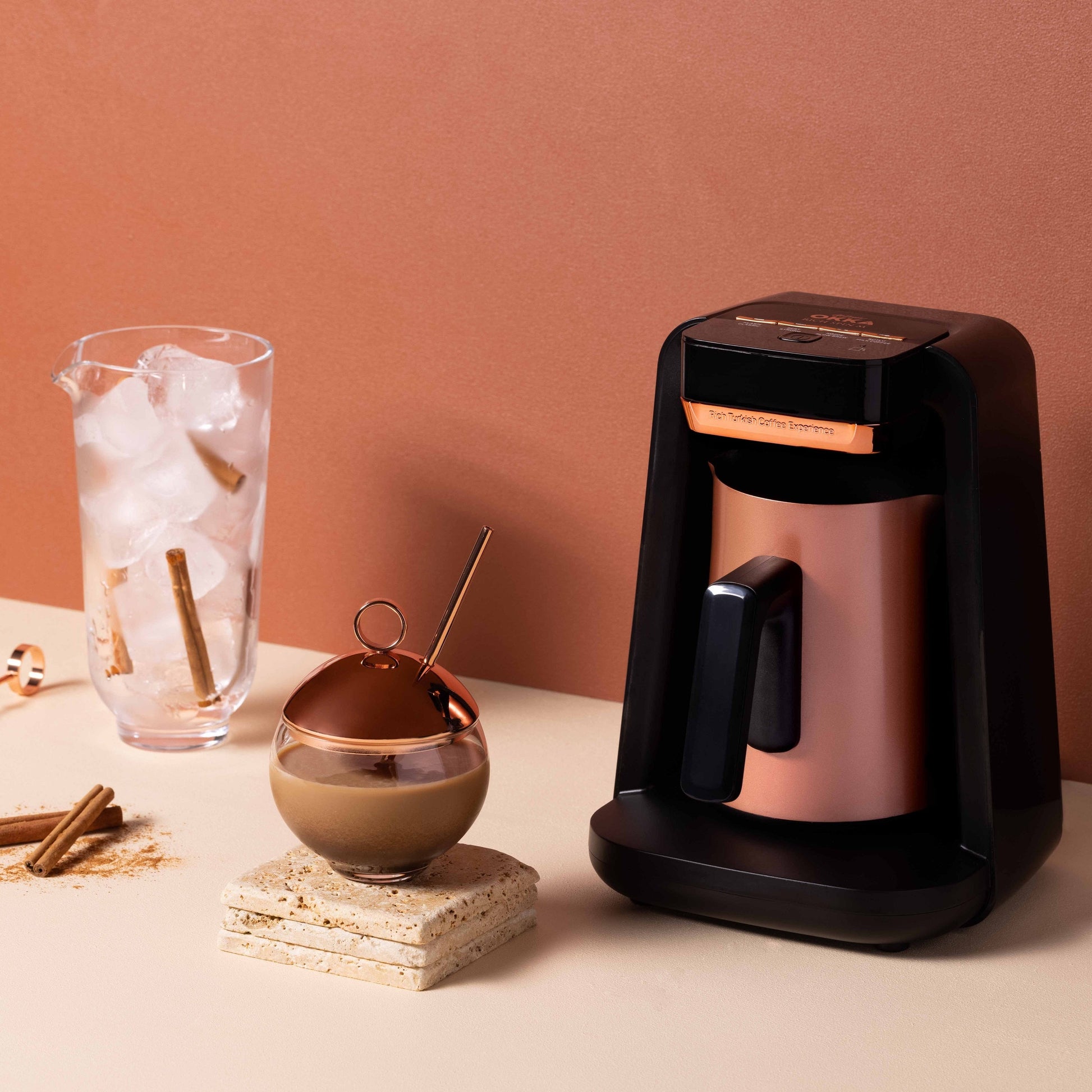 Arzum Okka Rich Automatic Turkish Coffee and Hot Beverage Maker, Velvetiser, 120V, Black/Copper - Merrystone Coffee